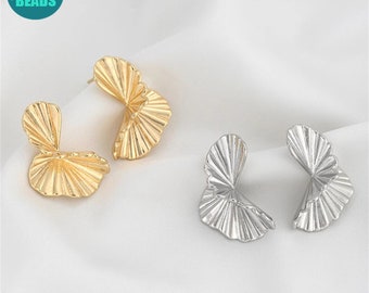 14k Gold Plated Brass Fold Twisted Flower Earring Stud,Minimalist Earring Stud With S925 Sterling Silver Needle