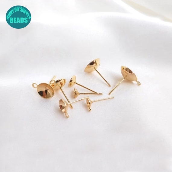 4 6 8 10mm 14K Gold Plated Brass Earring Posts earring Post With Cups and Loop no Need in the Cup jewelry Making Supply diy Earring Making Etsy