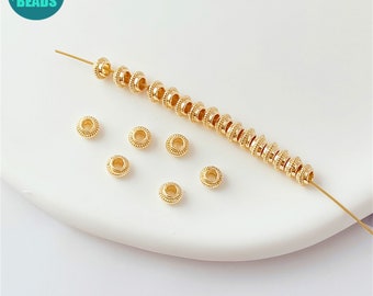 4mm 14k Gold Plated Brass Tiny Bead Spacers,Gold Rondelle Beads,Wholesale Beads,Jewelry Making Beads