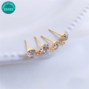 18K Real Gold Plated Brass Earring Stud ,CZ Earring Stud,Minimalist Earring Stud with Loop,Gold Plated Earring,earring making supply