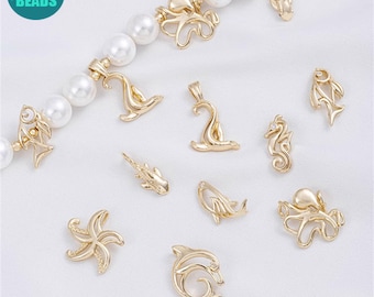 14k Gold Plated Ocean Charm Set,Ocean charms,jewelry charms,Dolphin Charm,Star Charms,Animal Charm,Bracelet charm,Cute Charms