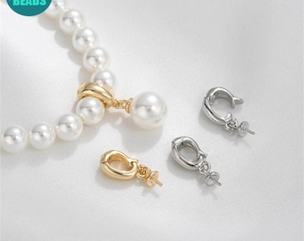 14K Gold Plated Brass Pearl Clasp Bails,Necklace Clasp,Removable Pearl Necklace Buckle,Removable Charm Clasp Bails,Pendant Holder