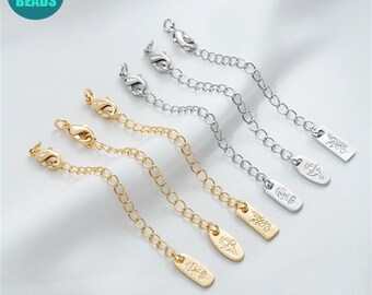 14K Gold Plated Brass Extension Chain,Extension Chain With Lobster clasp,Tag Extension,Butterfly Extension,Flower Tag Extender,75mm