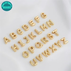 Pingente de letra de latão banhado a ouro 14k 9x11mm, pingente de letra de balão, pingente de carta, letras do alfabeto, letras para fazer joias, pingente de colar