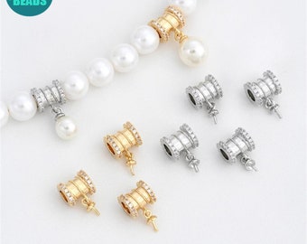 7.5mm 14k Gold Plated Bails,Jewelry Bails,CZ paved Charm Holder,Gold Barrel Bails,Pendant Bail,CZ Paved Bail Beads,Bails For Pendant