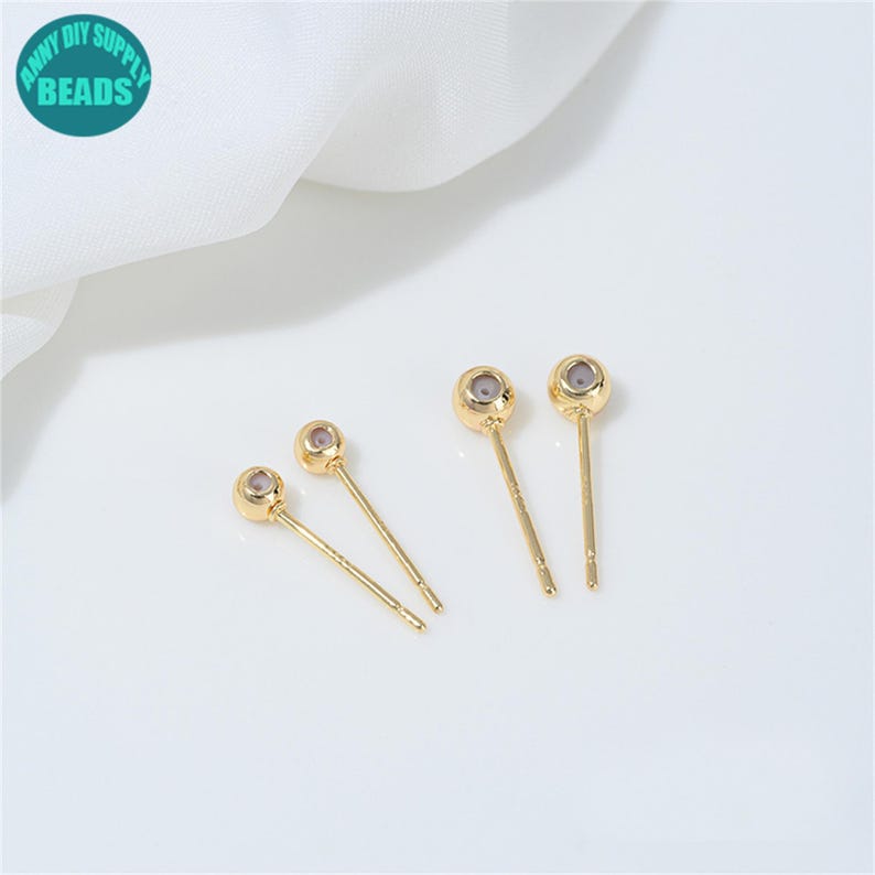 3/4mm 14K Gold Plated Dot Earring Stud,Rubber Dot Earring Stud,DIY Earring Making Supply,Jewelry supply Shop image 3
