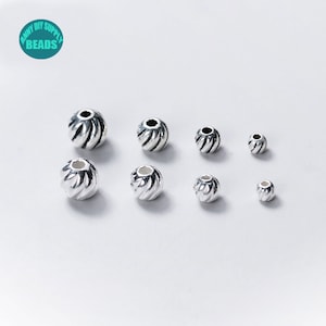 S925 Sterling Silver Twisted Round Pumpkin beads,Solid Sterling Silver Spacer beads,silver bead spacer
