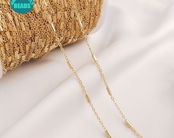 14K Real Gold Plated Brass Chain,Necklace Chain,Crimped Tube Bead chain,Gold Plated Chain