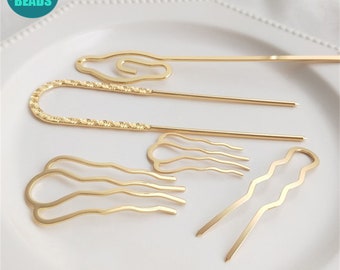 14k Real Gold Plated Hair Pins,Hair Accessories,Hair Clip,Diy Hair Pins Can Attached Pearls,U Shape Hair Pins