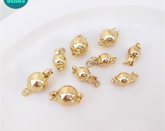 6/8mm 14K Gold plated Rould Pearl Clasp,Gold plated box Clasp,Pearl Clasp,Pull out clasp,Necklace clasp