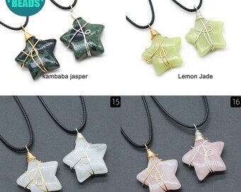 30mm Natural Wire Wrapped Gemstone Star Pendant,rose Quartz