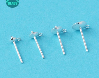 5/20/50 paires de tiges de boucles d'oreilles en argent sterling, tige de boucle d'oreille avec boucle, tige de perle et tige d'oreille, fourniture de fabrication de boucles d'oreilles