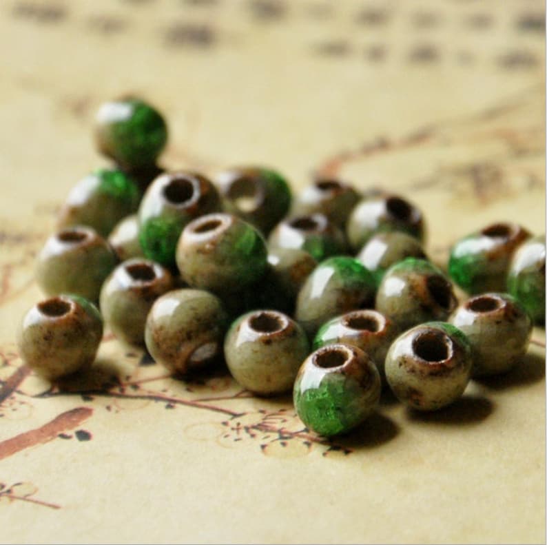 Pottery beads Ice Crack Ceramic Beads Green Beads Sky-Blue Beads Mixed Color Beads Beads For Bracelet image 4