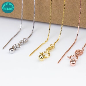 Solid S925 Sterling Silver Adjustable Chain,Silver Box Chain with Rubber Stopper Beads,needle head chain,0.6mm width chain