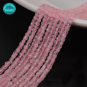 2mm Faceted Cubic Rose Quartz Gemstone Beads,Tiny Faceted Gemstone beads,Tiny Cubic beads,Rose Quartz Beads,Gemstone Beads,Full Strand 15&#39;&#39;