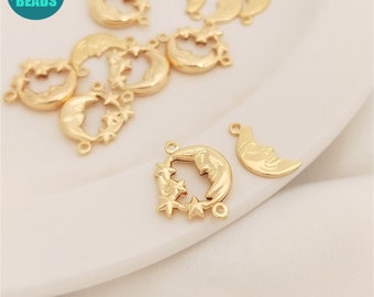 14k Gold Plated Brass Moon Charm:Earring Pendant Connector