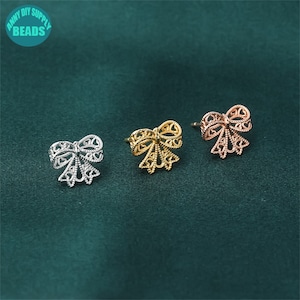 S925 Sterling silver Bow Earring Posts,Bow Earring post with Loop,Cute Earring Stud,Silver Earring Supply,earring making supply