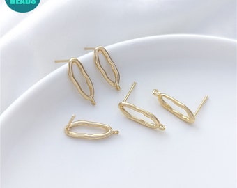 Pendientes ovalados de latón chapado en oro de 14 quilates, suministros para la fabricación de pendientes