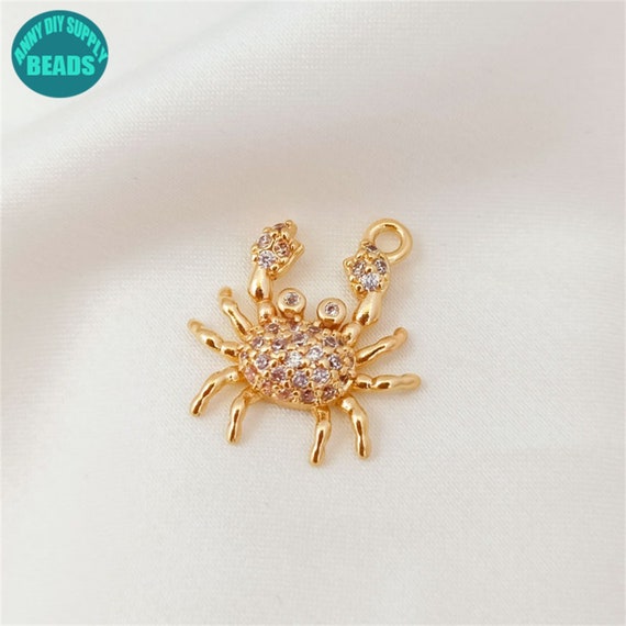14k Real Gold Plated Crab Charm,Cz Paved Animal Charm, DIY Jewelry Pendant Supplies