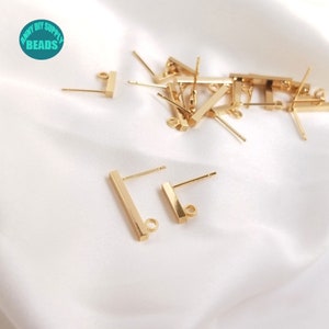 1/10/20 Pairs 14K Gold Plated Brass Earring Posts,Bar Earring post,Earring Stud with Closed Ring