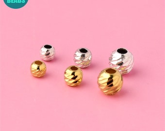 Cuentas de plata esterlina S925, cuentas espaciadoras de plata facetadas, cuentas redondas de plata, cuentas de plata brillante
