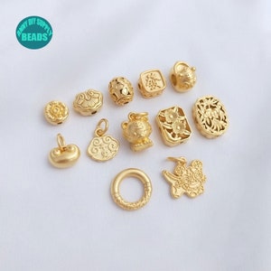 1PC 18K Real Gold Plated brass Charm,Gold Plated beads,Gold Plated Lotus Bead Caps