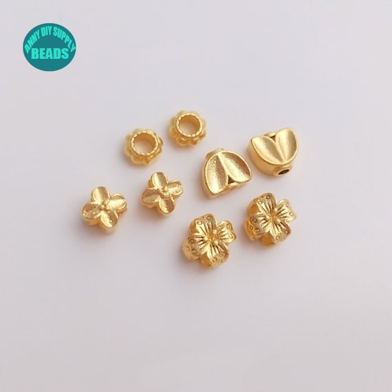 2/10/20pcs 18K Real Gold Plated brass Spacer Beads,Flower beads,Matt Gold beads