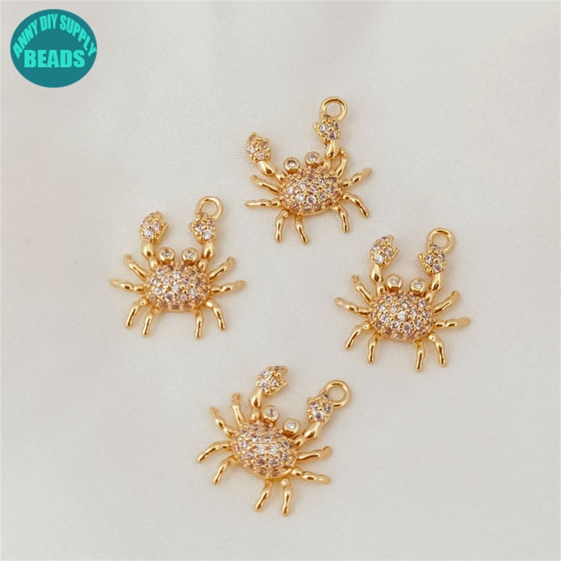 14k Real Gold Plated Crab Charm,Cz Paved Animal Charm, DIY Jewelry Pendant Supplies image 3