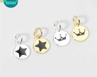 S925 Sterling Silver Star Charms,Coin Charms,Crown Charm,Silver Charm,Star Pendant,Tiny Charm,Small Charm