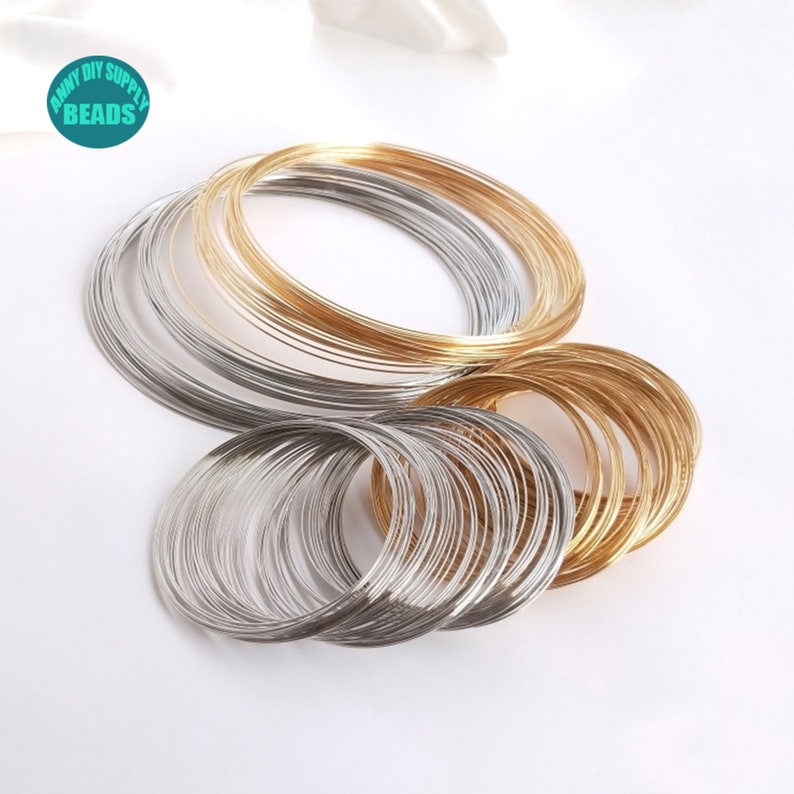 Alambre de memoria de acero inoxidable chapado en oro real de 14 quilates, alambre de 0,6 mm, 55 mm/60 mm x 20 bucles imagen 1