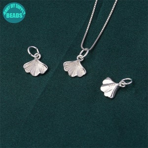 S925 Sterling Silver Ginkgo Leaf Charms,Necklace Pendant,Autumn Charm,Tiny Silver Charm,Earring Charm,Sterling Charm