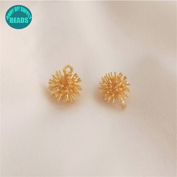 14K Gold Plated Sea urchin Charm,Sea Animal Charm,Earring Pendant,10mm