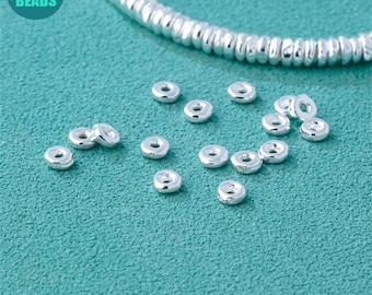 Cuentas espaciadoras pequeñas de plata esterlina maciza S925 de 2,8 mm, cuentas de plata esterlina, espaciadores de plata, cuentas de plata pequeñas, no exactamente redondas