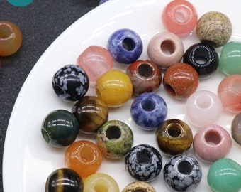 14mm large Hole gemstone round Beads,5mm Hole beads,Natural Gemstone beads,large Hole round beads