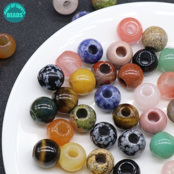 14mm large Hole gemstone round Beads,5mm Hole beads,Natural Gemstone beads,large Hole round beads