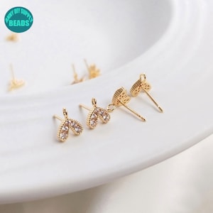 14K Real Gold Plated Brass Heart CZ pendant,heart earring stud with Loop,earring stud with S925 sterling silver needle,earring making supply