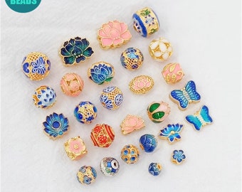 18K gold plated brass beads,Cloisonne Beads,Flower Beads,Lotus beads,Butterfly Beads,Focal beads,Bracelet Making Beads