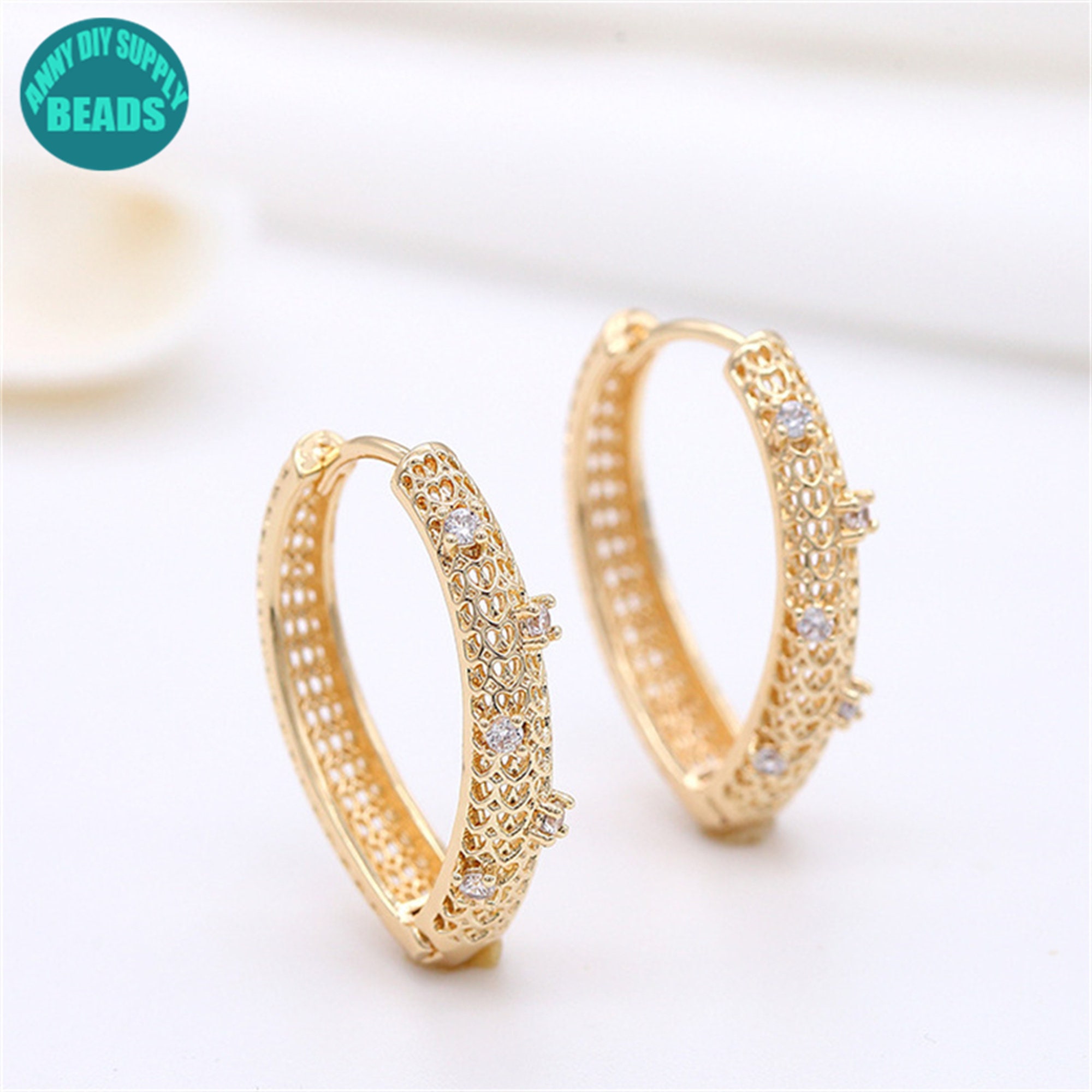 14k Real Gold Plated Drop Shape Earrings Hook,micro CZ Paved
