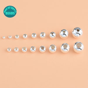 S925 sterlingzilveren gladde ronde kralen, afstandskralen armband, S925 sterlingzilveren kralen met groot gat, kleine zilveren kralen, zilveren kralen