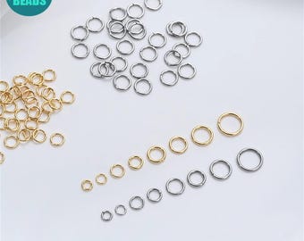 3/4/5/6/7mm Stainless Steel Open Rings: 14K Gold Plated DIY Connector Rings