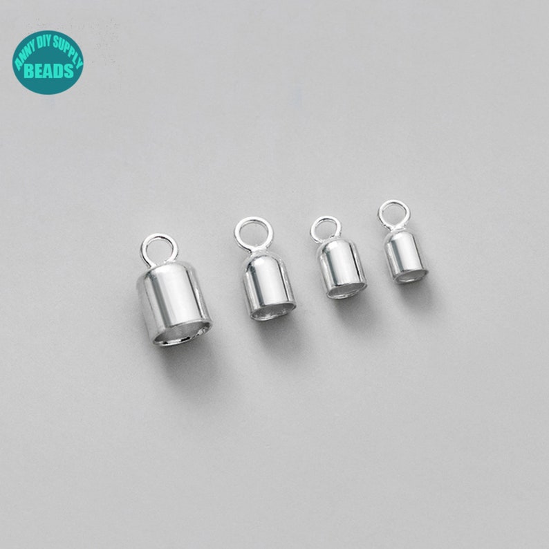 2/10/20pcs Sterling silver Cord Ends Cap,End Caps Clasps,Bracelet Leather Cord End Caps,Silver End caps with Closed Ring,for 2-4mm cord image 1