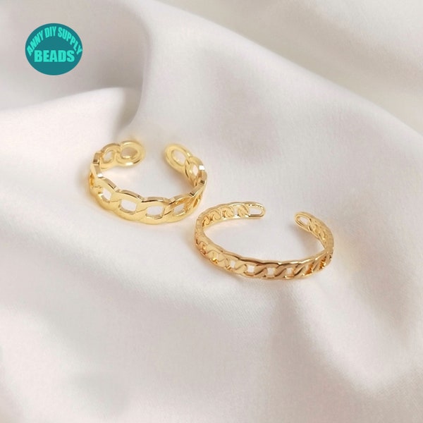 1PC 14K real Gold Plated Brass Rings,Simple Gold Rings,Adjustable Rings