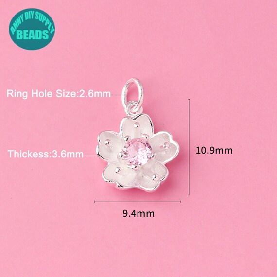 S925 Sterling Silver Flower Charm,pink Cz Sakura Flower