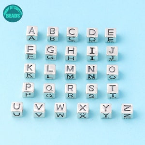 1PC S925 Sterling Silver letter beads,Smooth Cubic Name beads,5mm alphabet beads
