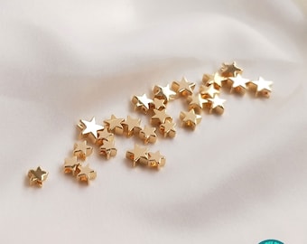 10/20/50/100 pièces 14K véritables perles d'étoile plaquées or, perles plaquées or, petites perles d'étoile, 4/5/6mm