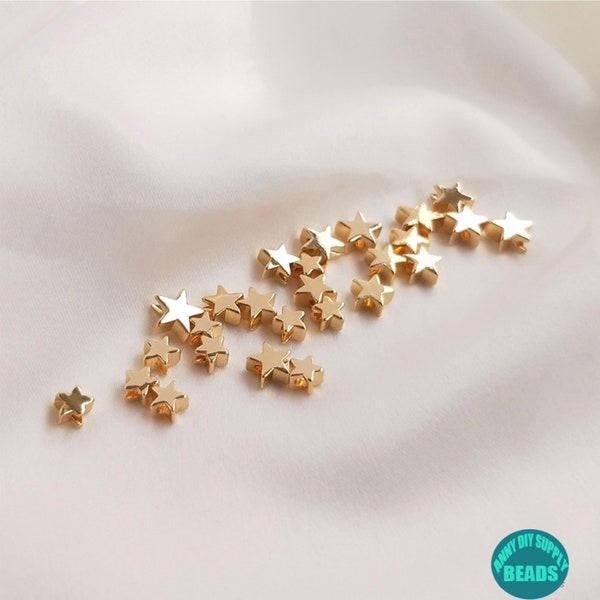 10/20/50/100PCS 14K Real Gold Plated Star Beads,Gold Plated Beads,Tiny Star beads,4/5/6mm