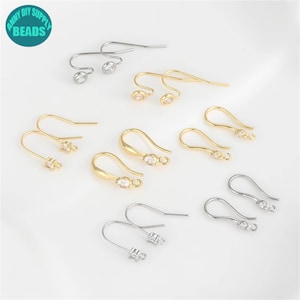 14K Gold Plated Brass Earring Hooks,Gold Plated Ear Hook,French Hooks,Ear wire hooks with CZ,CZ Earring Hook image 1