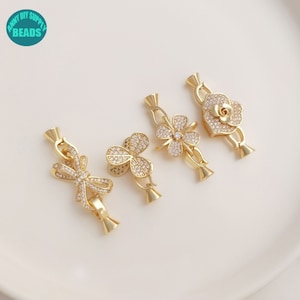 14K Real Gold Plated Brass Pearl Clasp,Pearl Clasp Connector,Necklace clasp,Flower Clasp