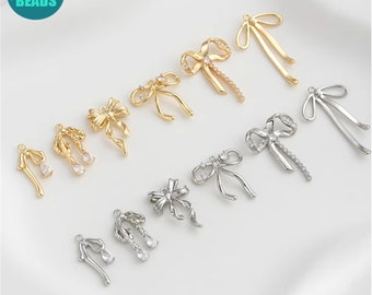 14K vergulde schattige boog charme voor het maken van oorbellen, boog oorbel charme, oorbel maken aanbod, armband charme, metalen boog charme, kawaii charme