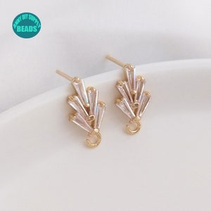 14K Real Gold Plated Brass Earring Stud,CZ Paved Earring Stud,Leaf Earring Stud With S925 Sterling Silver Needle,earring making supply